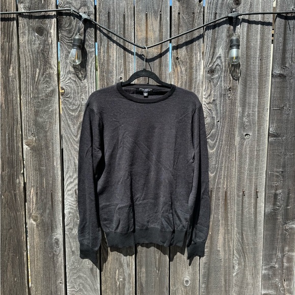 Saks Fifth Avenue Other - Saks Fifth Avenue Black Grey Striped Merino Wool Crew Neck Long Sleeve Sweater S